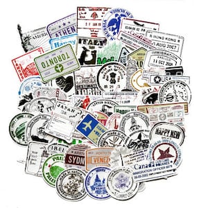 Confezione da 60 francobolli stile vintage paesi Stickerbomb - stile timbro adesivo