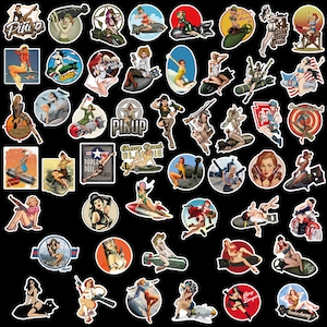50 Stück Sexy Retro Bombshell Pin UP / PINUP Style Stickerbomb Aufkleber / Garage / Werkstatt Retro Pin Up Girls Military Chicks