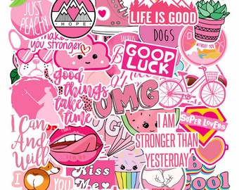 50 Pieces Super Pink Girly Sticker Set / Girl Super Pink Sticker / BIG PINK STICKER Set Stickerbomb