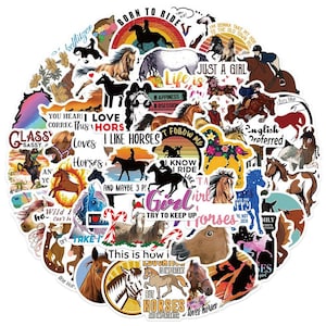 50 Stück Mini Pferde Horse Cartoon Style stickerbomb Aufkleber Sticker Set / Pferde Reiten / Horse Riding Aufklber