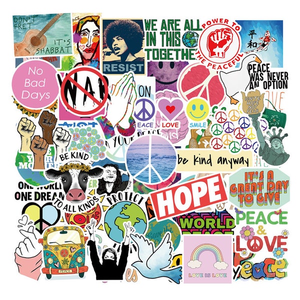 50 Stück Love - World Peace - Hippie - Weltfrieden - Style Stickerbomb Aufkleber / Make Love not War / Weltfrieden Style Peace Sticker Mix