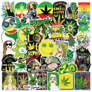 50 sztuk Świeża, fajna zabawa Kreskówka Skater Weed Kiffer 420 Naklejka bomba Zestaw naklejek / Mieszanka stylów marihuany / Chwasty / Naklejka