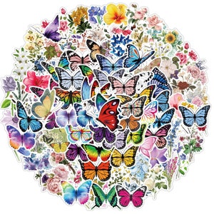 100 Stück Nature Sticker Set Butterfly / Schmetterlinge Flower Blumen Style  Stickerbomb Aufkleber