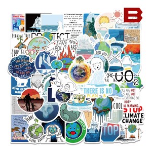 50 piezas cambio climático / calentamiento global / paz climática paz / clima / cambio climático pegatina bomba conjunto de pegatinas clima