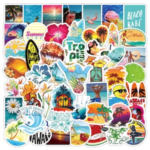 Set di 50 adesivi per surf estivo alle Hawaii, vacanze estive al sole, in spiaggia, stile valigia