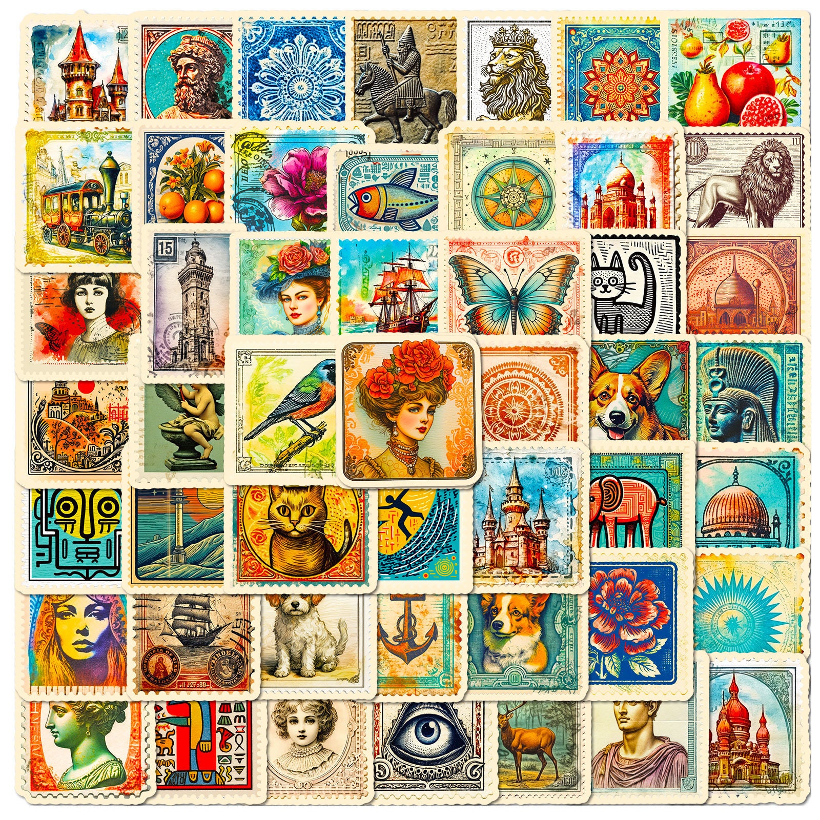55 x pieces Colorful tourism vintage ravelling souvenir postage retro stamp sticker Stickerbomb stamps Style