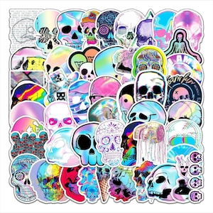 50 peças especiais holo brilhante estilo crânio adesivo bomba decalque/conjunto de adesivos brilhante crânio skater estilo rock conjunto de adesivos