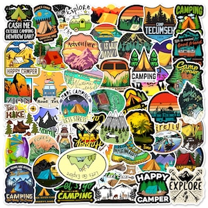 Paquete de 50 pegatinas para maletas de estilo nuevo y fresco para acampar/senderismo/camping/al aire libre/aventura
