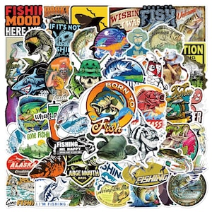 Paquete de 50 pegatinas de pesca/camping/pesca/pescado/pegatinas de bomba