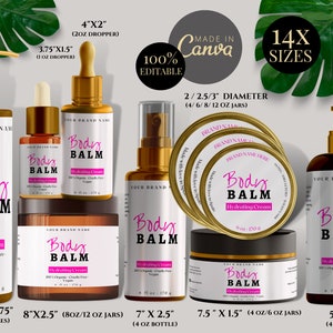 Printable SkinCare Product Label Template, Personalisable Hair Oil Bottle Labels, Editable Skincare Product Packaging Label Set
