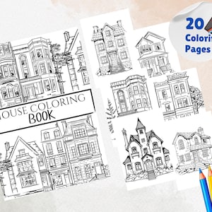 Cute Houses Coloring Book, Architect Grayscale Coloring Pages for Adults, Kids, Printable Fantasy House Coloring Book