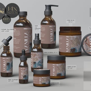 Editable Cosmetic Labels, DIY Skincare Product Label Collection, Body Butter, Beard Oil, Essential Oil Labels, Cosmetic Label Templates