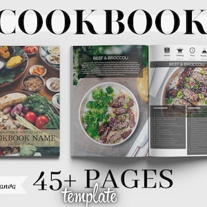 Cookbook Template Canva, Recipe Cookbook Template, 40+ Pages Editable eBook Recipe Binder Kit USLetter & A4 Size