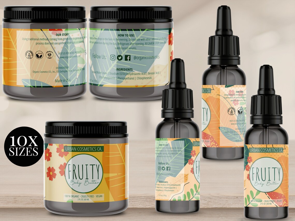 DIY Body Product Labels in 10 Sizes Fruit Skincare Label Etsy