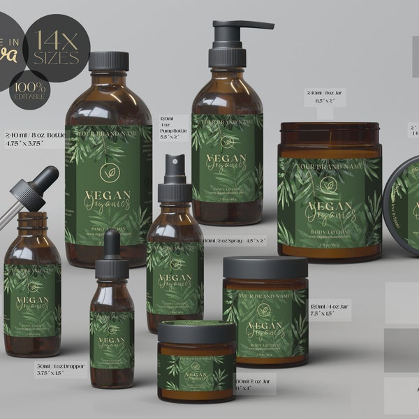 Editable Vegan Body Product Labels CANVA, Organic Label Design Canva, DIY Cosmetic Label Printable, Custom Skin Care Labels