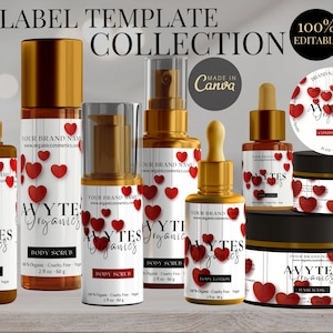 LOVE Bearbeitbare Produktetiketten, Valentinstag-Produktetikettendesign, DIY-Kosmetiketiketten, bearbeitbare Kosmetiketiketten