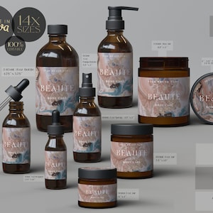 Printable Skin Care Product Label Template, Personalisable Hair Oil Bottle Labels, Editable Skincare Product Packaging Label Set