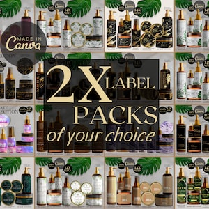 2x Label Packs, DIY Editable Skincare Product Label Collection, Body Butter, Sugar Scrub, Bath Shower Bottles, Dropper Oil Labels