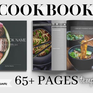 Recipe Cookbook Canva Template, 65+ Pages Cookbook Template, Editable eBook Template, Editable Recipe Book Template
