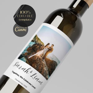 Wine Labels, Photo Wine Label Template, Minimalist Wedding Favor, Custom Wine Label, Personalized Gift, Wine Gift Label