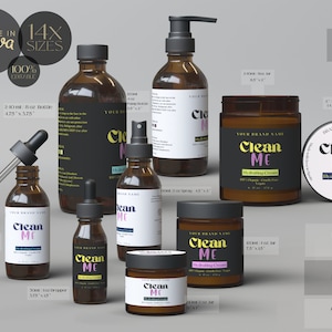 Modèle d&#39;étiquette de produit cosmétique modifiable - modèles d&#39;emballage de produit, collection d&#39;étiquettes de produit de soin de la peau bricolage noir/blanc et néon