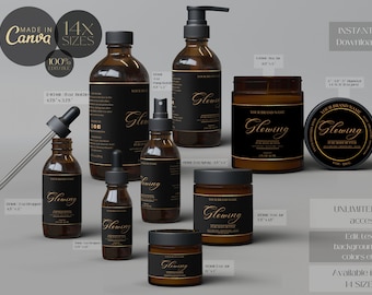 Customizable Gold Skincare Packaging Labels: Digital Templates for Jars, Bottles & Cosmetics
