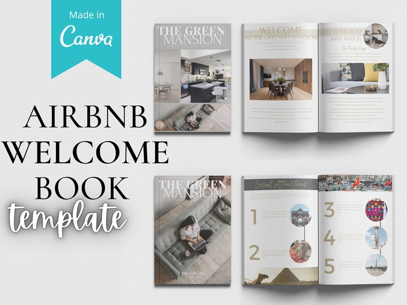 Airbnb Welcome Book Template, Airbnb Guest Book Template Canva, Home Rental Guidebook, Airbnb Host Bundle Template image 1