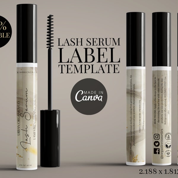 DIY Lash Serum Label, Mascara Label Template,  Editable Brow Gel Label, Printable Lip gloss label, Feminine Beauty Packaging