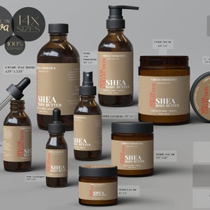 Plantilla de etiqueta editable para productos de cuidado de la piel: Cosméticos, manteca corporal (descarga digital)