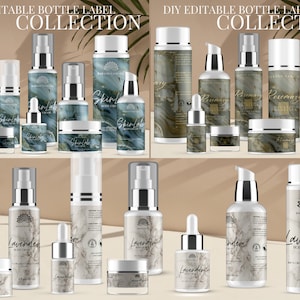 Marble Labels, DIY Editable Skincare Product Label Collection, Bottle and Jar Product Label Set for Canva, Editable Custom Labels