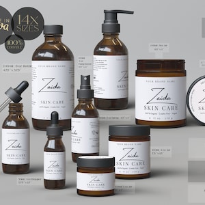 Editable Cosmetic Label Template, Elegant Skincare Product Labels - Canva Label Template Bundle 17 sizes for bottles and jars