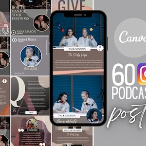 60 Podcast Instagram Templates for Canva (Digital Download)
