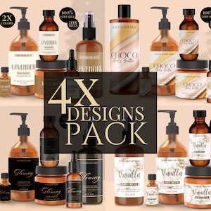 Pack Deal - 4x Label Design Set, Editable Skincare/Cosmetic label Collection, Shampoo Label, Body Butter Wrap around Jar Label Template Pack