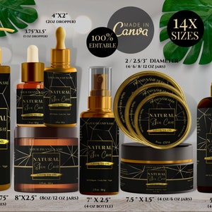 Black and Gold DIY Editable Skincare Product Label Collection - Body Butter/Beard Oils/Essential Oil Labels/Candle, Skincare Label Templates