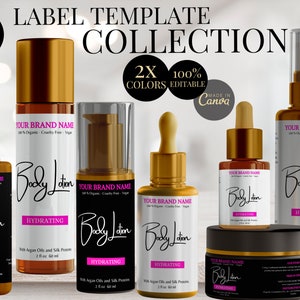 Neon Pink DIY Editable Skincare/Cosmetic label Collection, Body Butter, Essential Oil, Wrap around Label Template Pack