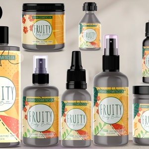 DIY Body Product Labels in 10 sizes, Fruit Skincare Label Template Printable, Dropper Bottle Label, Editable Cosmetic Label Template