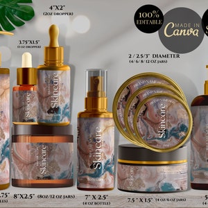 Fully Editable Cosmetic Product Label Template, Personalisable Hair Oil Bottle Labels, Editable Skincare Product Packaging Label Set