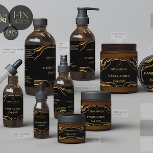 Black and Gold DIY Edit Cosmetic Product Label, Editable Cosmetic Label Templates, Editable Bottle Product Labels