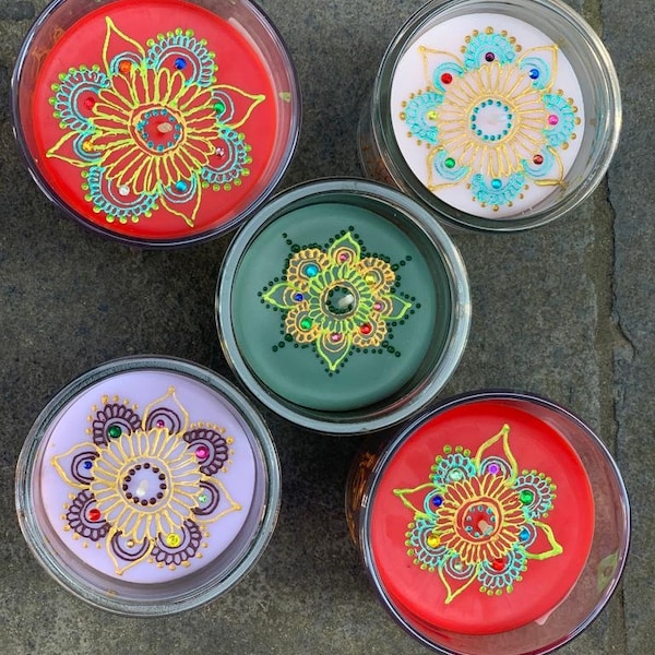 Henna  candles decorate set and henna design glass candles/gift/Diwali/festival