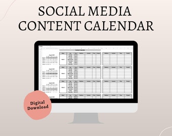 Puede incluir: Una plantilla de calendario de contenido para redes sociales descargable digitalmente. El calendario está diseñado para agosto de 2021 e incluye columnas para el día, la fecha, la plataforma, el contenido, la hora y la publicación.