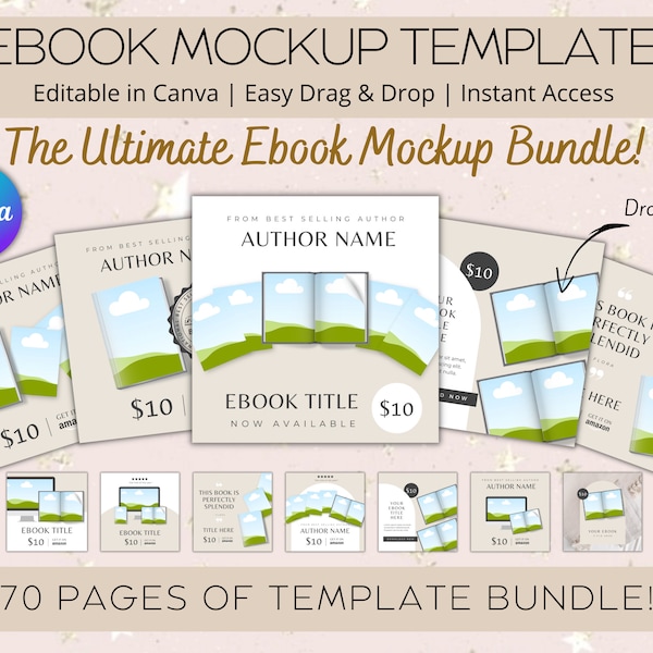 70 Ebook Mockup Template, Canva Editable, Lead Magnet Template, Canva Magazine Mockup, Ebook Mockup Canva