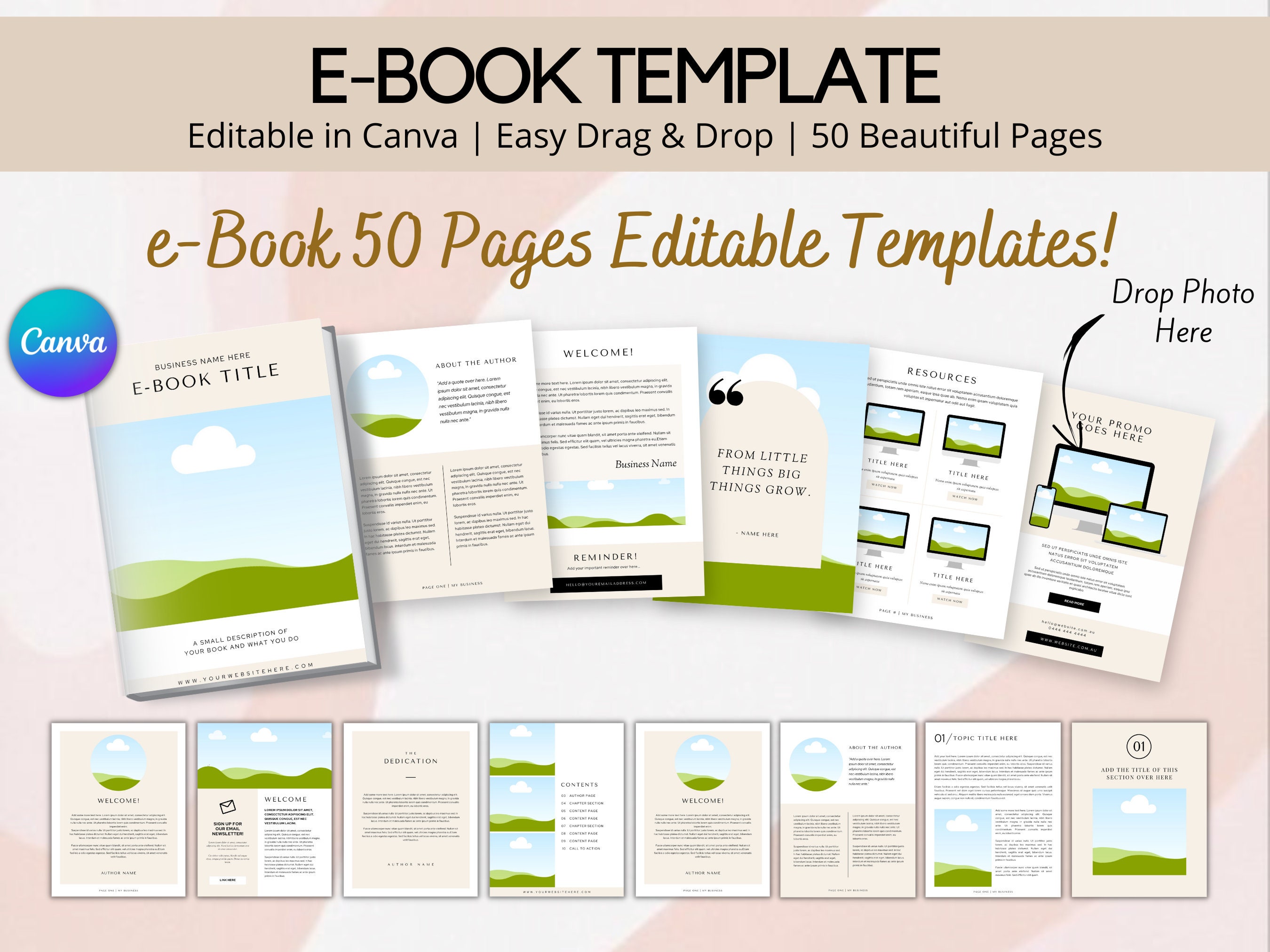 Editable Ebook Template, Small Business Canva Ebook Template, A4 and US Letter Size, Digital Lead Magnet, Mini Training Guide Book