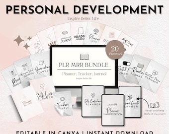 PLR MRR Personal Development Planner Bundle, Canva Template (Printable & Editable)