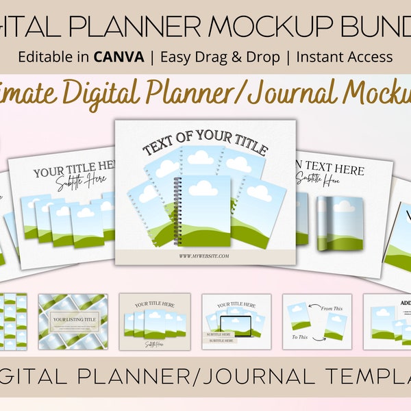 50 Etsy Mockup Planners Journal Canva Templates, Instagram Post, eBooks, Kindle Publishing, Course Creators, Lead Magnet Templates