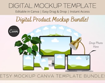 Digital Product Etsy Listing Mockup Bundle, Templates for Marketing, Instagram Post, eBooks, Kindle Publishing, Course Creators
