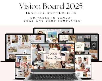 2026 Vision Board Templates, Manifest Happiness (Canva Editable)