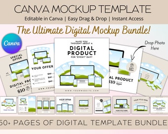 50+ Etsy Listing Mockup Digital Templates for Marketing, Instagram Post, eBooks, Kindle Publishing, Course Creators, Lead Magnet Templates