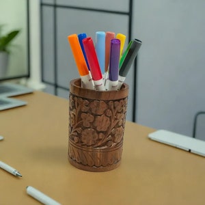 vintage Wooden Pen Holder for Desk, Desk Organizer Wood, Pencil Holder, Wooden Desk Accessories, Wooden Pen Cup, Gift for Him,100% handmade