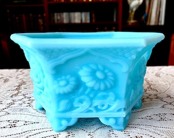 Vintage Planter Fenton Footed Hexagonal Planter Bowl With Embossed Garden Design