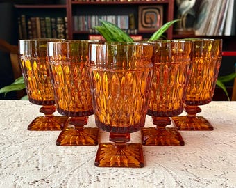 Vintage Indiana Glass 'Mt Vernon' Amber Iced Tea or Coffee Glasses - Choose Set of 4 or 5